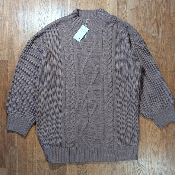 EFAN Cable Knit Sweater Dress – Taupe Button-Shoulder Cozy Chic XL 🍂🧶 - Picture 2 of 12